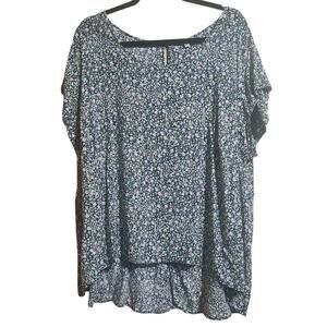 Anne Carson Woman's Short Sleeve High-Low Top Plus Size 3X Ditzy Floral Spring